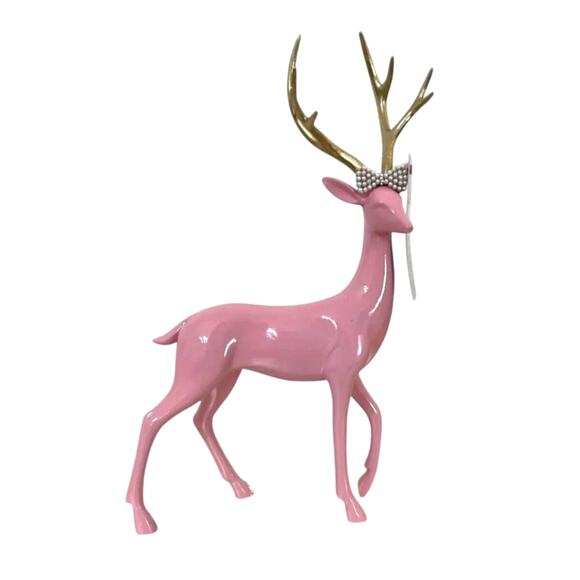 Rachel Zoe Pink Resin Christmas 14.75" Reindeer with Rhinestone Bow New - Picture 9 of 9